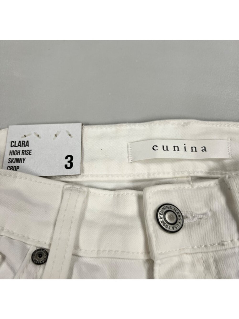 Eunina Womens Clara Skinny Crop Jeans White Frayed Cuff Size 3 New - Picture 7 of 9